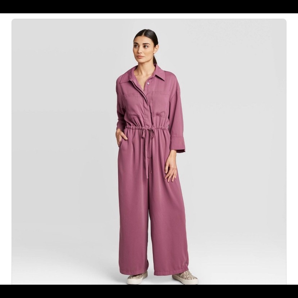 Long sleeve collard wide leg jumpsuit